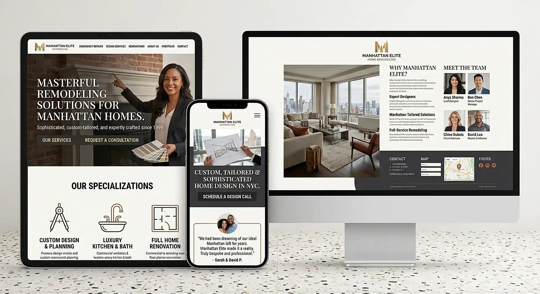 General contractor website design example for a Manhattan remodeling company