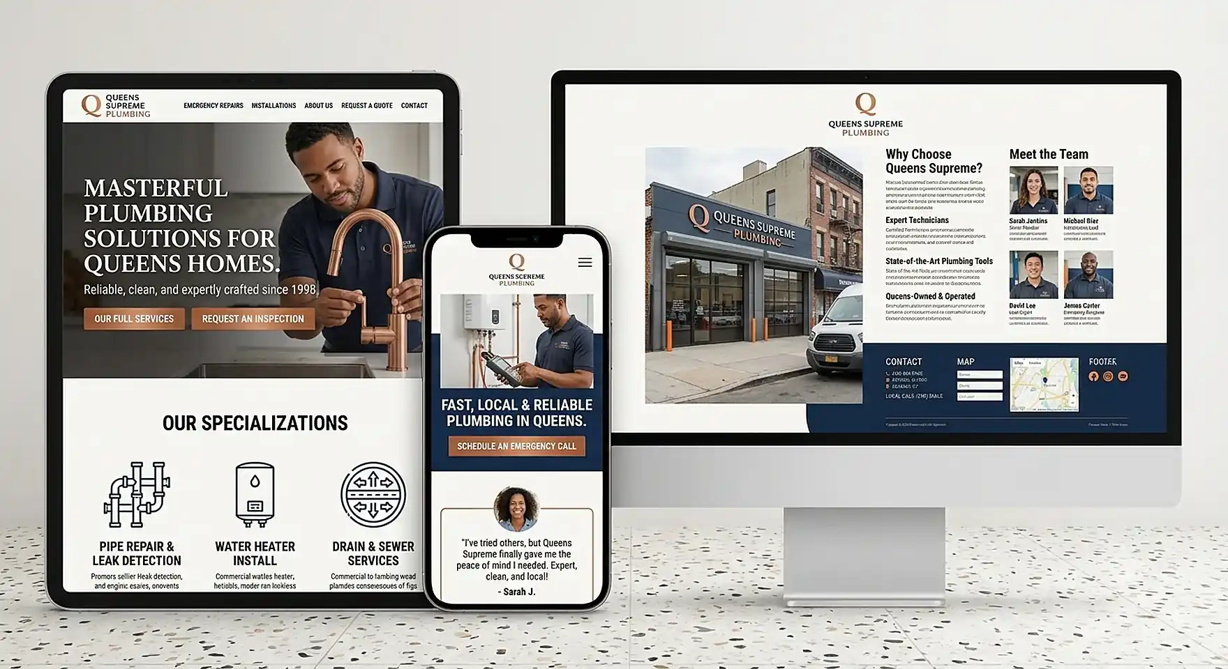Web design NYC portfolio showcase for a Queens plumbing website